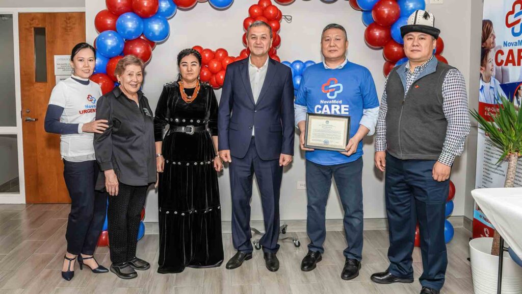 Novamed Urgent Care in Chicago celebrates first anniversary with the Consul General of Kyrgyzstan and Kyrgyz Community Leader.