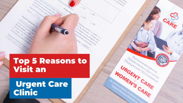 Image listing the top 5 reasons to visit an urgent care clinic in Chicago.