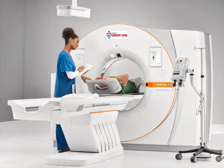 Patient receiving a CT scan at an urgent care clinic